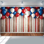 4th of July Patriotic Banner Backdrop 8x6ft Red White Blue Balloons Rustic Wooden Wall Photography Background Independence Day Memorial Day Veteran Birthday Party Decorations by LDWLYW