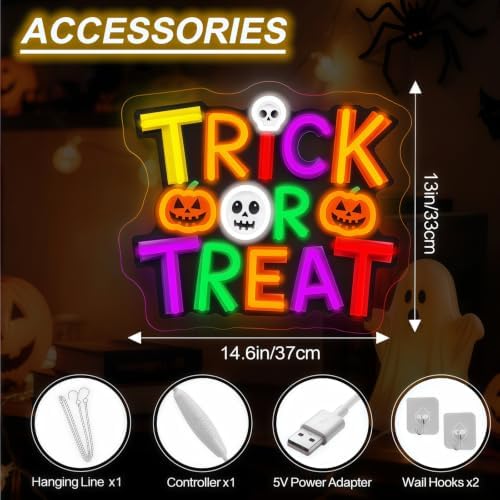Trick or Treat Neon Sign, Halloween LED Wall Decor Light 14.6x13 Inch - Image 2