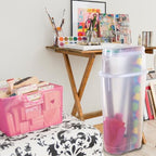 Rubbermaid Wrap N' Craft Plastic Wrapping Paper Organizer Storage Container with Top Ornament Storage Compartment for 20 Standard 30 Inch Rolls, Clear - Image 6