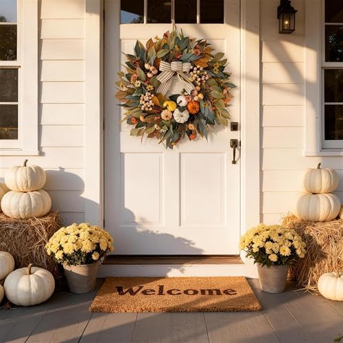 HipTree 24 Inch Fall Wreath for Front Door,Pumpkin Wreath Farmhouse Decor - Image 5