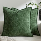 DEZENE Pack of 2 Forest Green Christmas Decorative Throw Pillow Covers 24x24 Cozy Soft Chenille Accent Vintage Square Couch Pillow Covers for Home Decor Bed Sofa Living Room by DEZENE