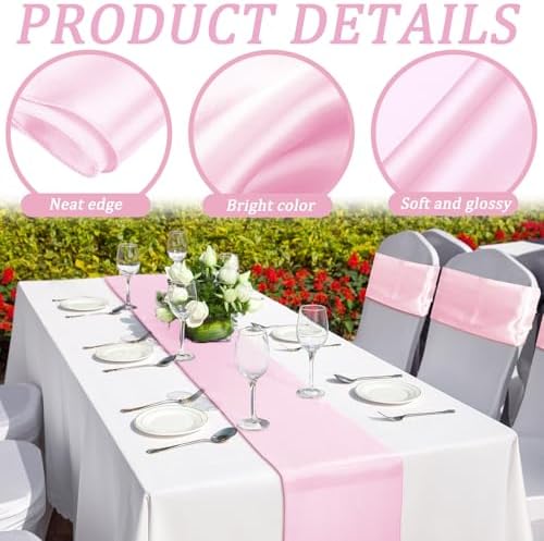 Bencailor 24 Pcs Blush Pink Satin Table Runners Bulk, 12 x 108 Inch - Image 5