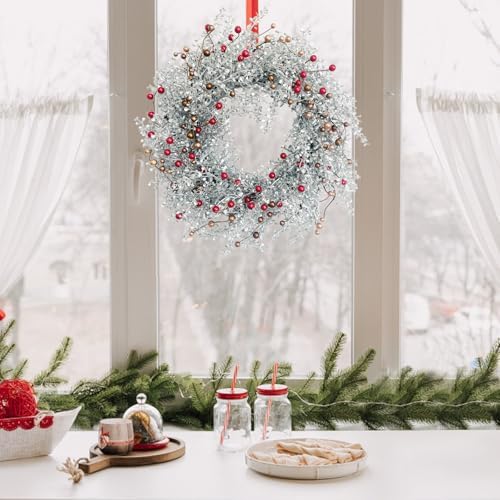 Winter Front Door Wreath 24 Inch Metallic Silver Boxwood - Image 7