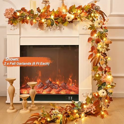 2 Pcs Fall Garland for Mantle, 6 FT Fall Garland with Lights - Image 4