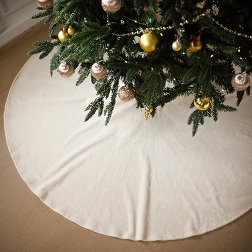 Viorawhite Beige Christmas Tree Skirt, 60 Inch Large Faux Fur by VioraWhite