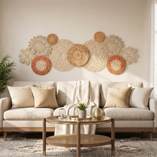 11-Piece (Vivid) Boho Wall Basket Decor – Handmade Woven Wall Baskets, Bohemian Farmhouse Wall Art, Rustic Hanging Basket Set for Living Room, Bedroom & Kitchen summer decoration - Image 6