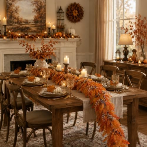 Thiccywoov 2 Pcs 6Ft Fall Leaf Garland with Berries Mantel Decor - Image 5