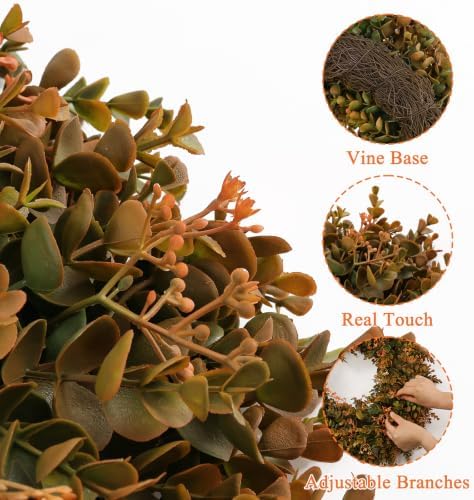 U'Artlines 24inch Fall Front Door Wreaths Harvest Boxwood Wreaths Orange - Image 2