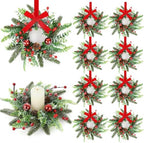 8 Pcs Christmas Candle Rings Wreaths Artificial Snowy Pine Cedar Red Berry Clusters Candle Rings Wreaths Mini Christmas Balls Wreath for Xmas Winter Front Door Window Decorations by Unknown