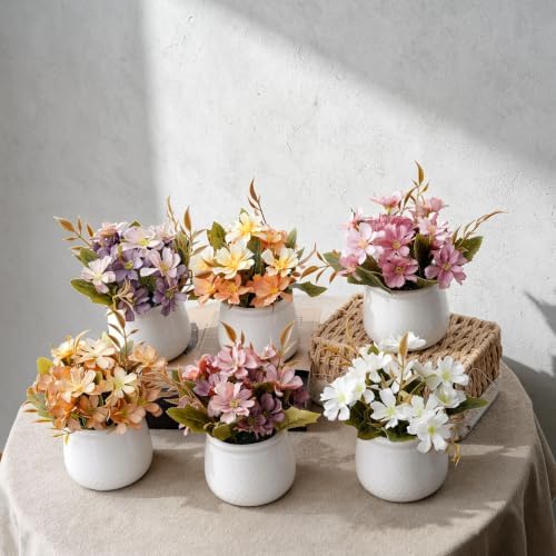 LUEUR 6PCS Artificial Fall Flowers with Ceramic Vase - Image 5