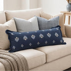 BlissBlush Long Lumbar Pillow Cover 14x36 for Bed, Navy Blue Velvet Decorative Lumbar Pillow Cover, Floral Accent Cushion Cover with Embroidery and Scalloped Edge for Couch Sofa Bed, Cover ONLY - Image 5