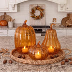 Yungyan Set of 3 Glass Pumpkin Fall Decor Table Centerpiece, Orange - Image 2