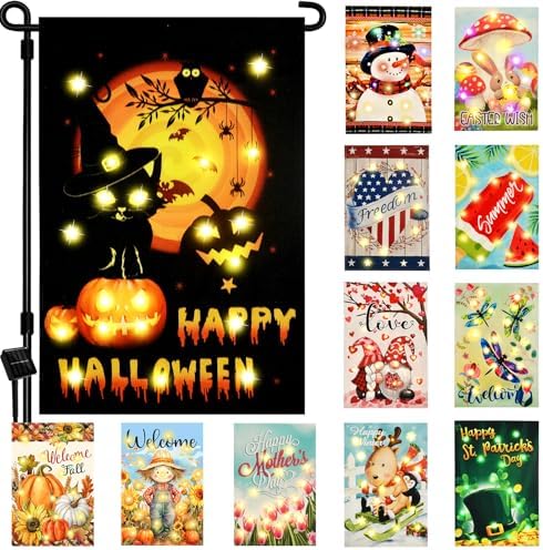 Seasonal Garden Flags Set of 12, Lighted Solar, 12x18 In by FLAGMESAGE