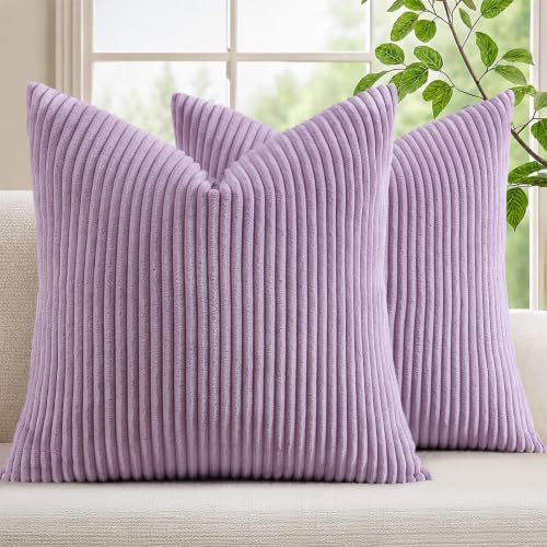 Mecatny Corduroy Decorative Throw Pillow Covers 22x22 Set of 2 Lilac by Mecatny