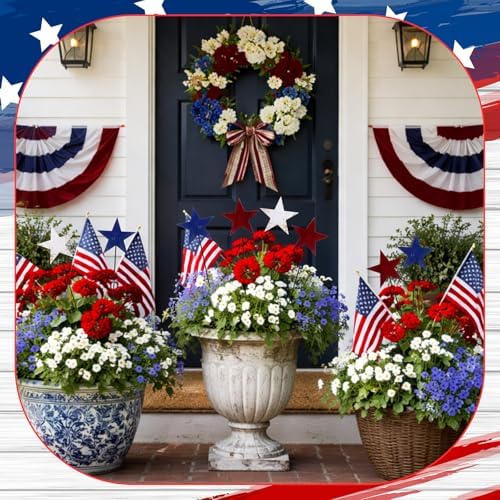 Pickmesh 6 Pcs 12" H Patriotic Yard Decor Heart 4th of July Outdoor Decor - Image 4