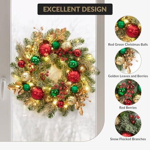 Garvee 16" Prelit Small Christmas Wreath with Timer for Front Door - Image 3