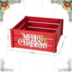 Glitzhome 27" L Wooden Crate Tree Collar, Red Merry Christmas Christmas Tree Base Cover Farmhouse Christmas Tree Collar Decorative Christmas Tree Skirt Collar - Image 3