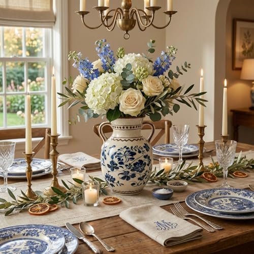 EFISPSS Ceramic Vintage Vase,Spring Decor Unique Chinese Crackle Floral Handle for Dining Room Mantle Living Room,Blue - Image 4