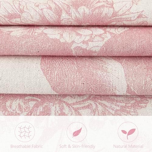 Foindtower Set of 2 Linen Floral Throw Pillow Covers Neutral Vintage Print Decorative Cozy Cushion Covers Farmhouse Boho Home Decor for Sofa Chair Couch Bedroom Living Room,22×22 Inch,Light Pink - Image 2