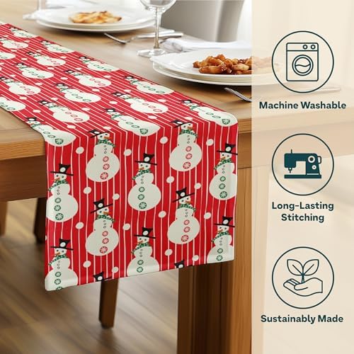 Christmas Table Runners | Red Snowman | Seasonal Table Decorations | Home Kitchen Decor | Made in The USA | Stain Resistant | 14" x 72" Long - Image 2