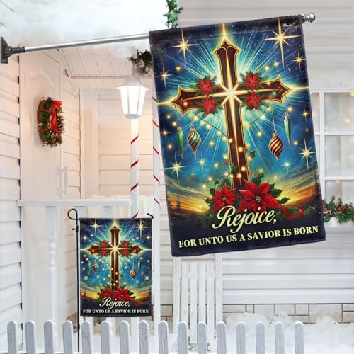 American Flag-Christian Cross Christmas Flag Rejoice For Unto Us A Savior Is Born Flag MLN4029F, House Flag (29.5" x 39.5")-USA Flags Premium Polyester-Decorative Indoor Outdoor Flag - Image 4
