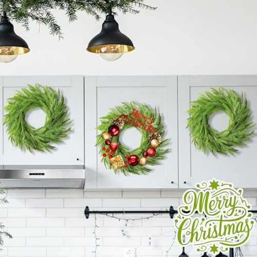 4 Pcs Christmas DIY Green Wreath 10 Inch Artificial DIY Faux Plain Wreaths Front Door Green Farmhouse Cabinets Indoor Outdoor Wall Decor(Norfolk Pine) - Image 5