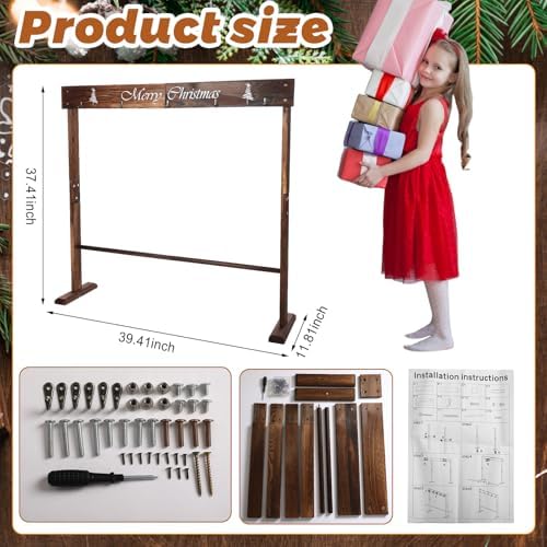 GlikCeil Wooden Christmas Stocking Hanger with 5 Hooks, 39x37 Freestanding - Image 3