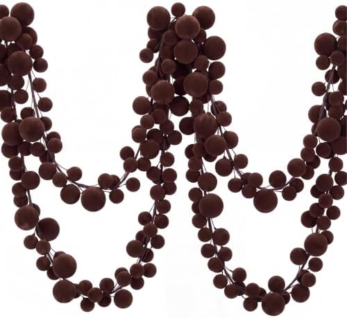 2 Pcs 9 ft Brown Velvet Christmas Ball Ornament Garland - Image 6