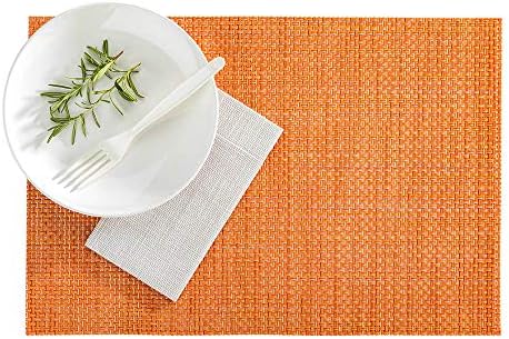 Restaurantware-Amalfi 16 x 12 Inch Plastic Placemats, Set Of 6 Basketweave Outdoor Placemats - Heat Tolerant, No Stain, Papaya Inspired Finish Vinyl Table Placemat, Waterproof, Easy To Clean by Restaurantware