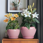 Ceramic Planters, 10+8+6 Inch Ceramic Plant Pots Indoor, Pink - Image 4