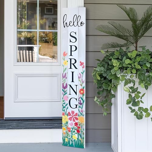 8"x48" Spring Welcome Sign for Front Porch, Hello Spring Porch Sign for Front Door Durable PVC Welcome Home Decorations for Outdoors p (Design 9) by BasicFundamentals