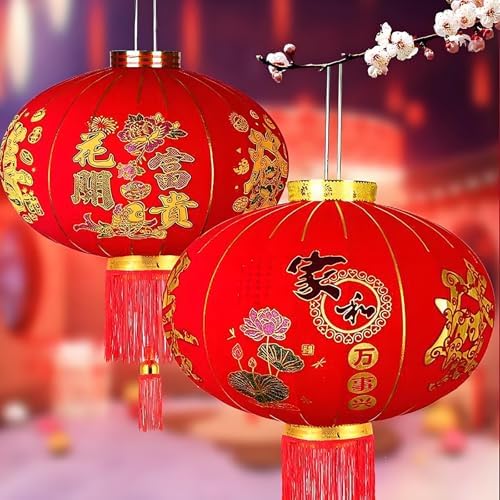 Silk Lantern Oriental, Round Red Lanterns, Large Silk Lantern with Golden Fu, Lunar New Year Decorations for Chinese New Year(Red,60# 2pcs) - Image 4