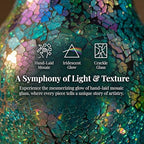 8" Iridescent Crackle Glass Vase, Handmade Deep Teal Green & Violet Mosaic Flower Vase, Dynamic Light-Reactive Art Centerpiece for Home Decor - Image 6