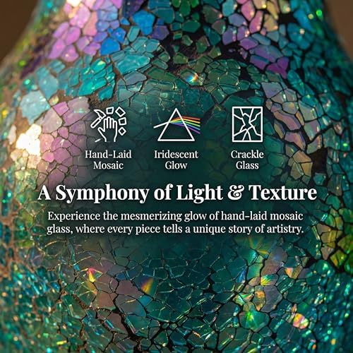 8" Iridescent Crackle Glass Vase, Handmade Deep Teal Green & Violet Mosaic Flower Vase, Dynamic Light-Reactive Art Centerpiece for Home Decor - Image 6