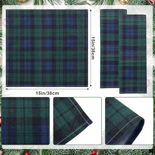 Funnymoom 24 Pcs Christmas Linen Plaid Cloth Napkins Blue and Green - Image 3