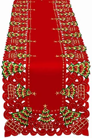 Grelucgo Large Embroidered Christmas Holiday Holly Tree Table Runner, Dresser Scarf, Rectangular 16 x 108 Inch by Grelucgo