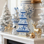 Cynkeyee Christmas Tree Christmas Decorations Indoor - Blue and White Xmas Decorations Gift 12" Vintage Tabletop Holiday Figurine, Chinoiserie Xmas Party Table Decor 6x3x12 Inch - Image 2