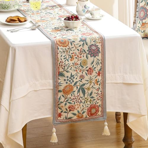 bilin gaier Designer Linen Long Table Runner,102"x12"-Flowershadow - Image 2