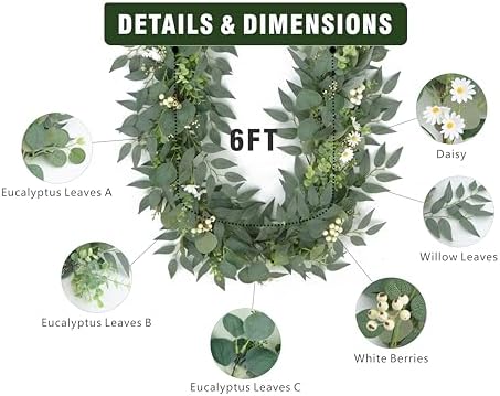 2-Pack 6 Ft Artificial Eucalyptus Garlands for Mantel Decor - Image 3