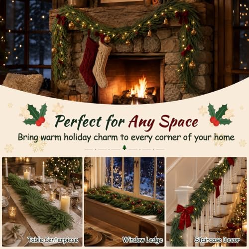 Grooy 6FT Christmas Norfolk Pine Garlands Set of 2 for Mantel Decor - Image 6