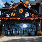 Halloween Garage Door Cover 7x16ft Spooky Graveyard Halloween Garage Door Banner Creepy Hallows' Decorations for 2 Car Garages Cemetery Backdrop for Wall Large Banners - Image 3