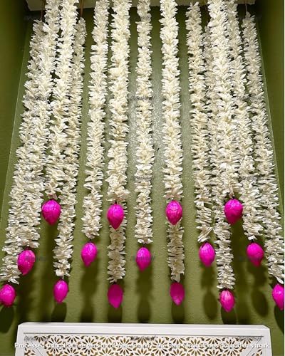 Divyakosh Jasmine Flowers with Lotus Budds (Set of 12) for Home Decoration, hangings for Interior Decoration. Garlands,Thoranam, Temple Decorative Item by Divyakosh