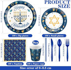 Hushee 400 Pcs Hanukkah Party Supplies Star Menorah Dreidel Tableware Set - Image 2