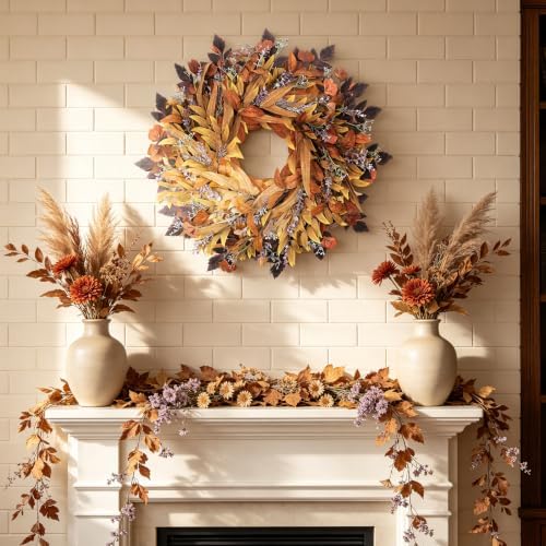 Agusbagli 28" Fall Wreath for Front Door with Eucalyptus & Cimicifuga - Image 3