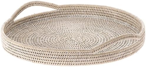 KOUBOO La Jolla Rattan Serving Tray with Handles, White, Ottoman Tray by KOUBOO