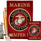 Breeze Decor FK108057-BO Marine Corps Americana Military Decorative Vertical Flags Kit, House & Garden Set w/Flagpole, Multi-Color by Breeze+Decor