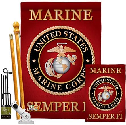 Breeze Decor FK108057-BO Marine Corps Americana Military Decorative Vertical Flags Kit, House & Garden Set w/Flagpole, Multi-Color by Breeze+Decor
