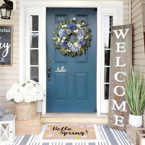 WANNA-CUL 24 Inch Spring Blue Hydrangea Wreath Front Door Wreath - Image 5