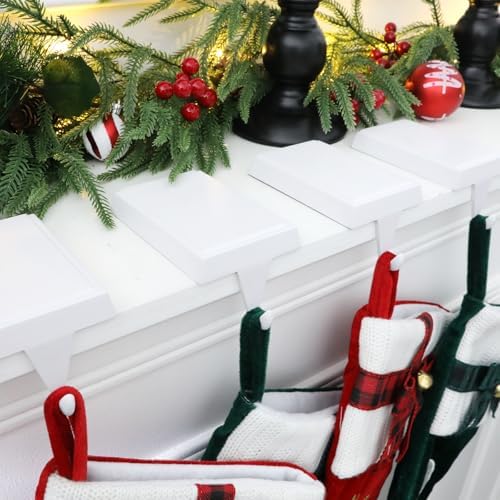 4-Pack Christmas Stocking Holders for Mantel, Weighted Metal Hooks, White - Image 5