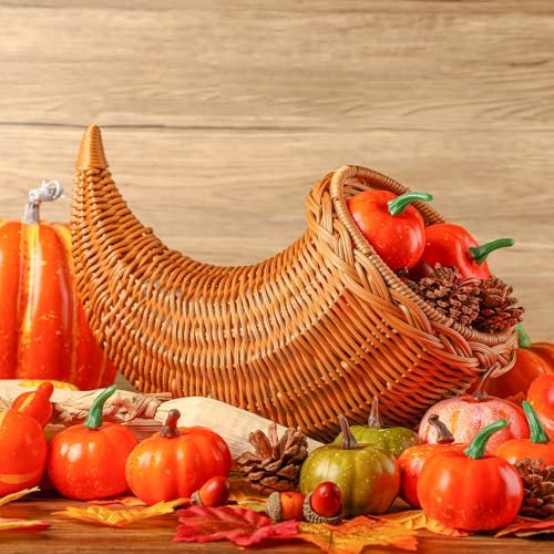 Dandat Cornucopia Basket Rattan 13.78" Horn Plenty Thanksgiving Decor - Image 4